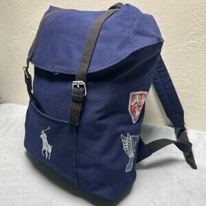 Polo Ralph Lauren P Wing Laptop Backpack Travel Sac Bag Belted Strap Shield Blue